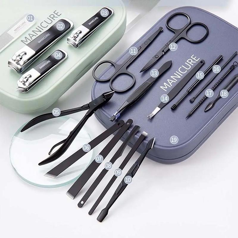 18Pcs Pliers Eyebrow Tweezers Nail Cutter Earpick Nail Sanding Nail File Nail Clippers Set Nail Tools Kit Pedicure Tool Manicure