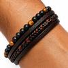 Men' Leather Bracelet with Beads, Bead Bracelet, Brown Titanium