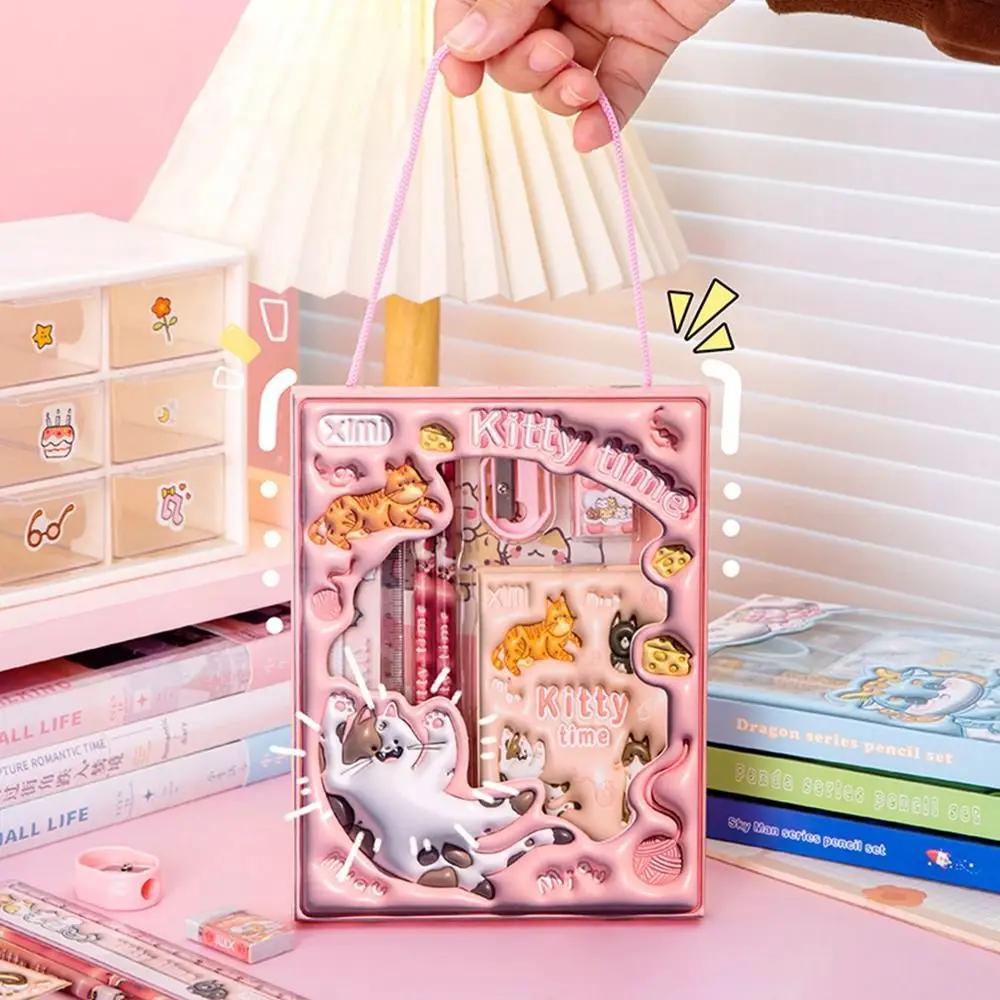 1 Set Cartoon Stationery Set Including Pencil Notebook Ruler Eraser Pencil Sharpener Student School Supplies Stationery Gifts