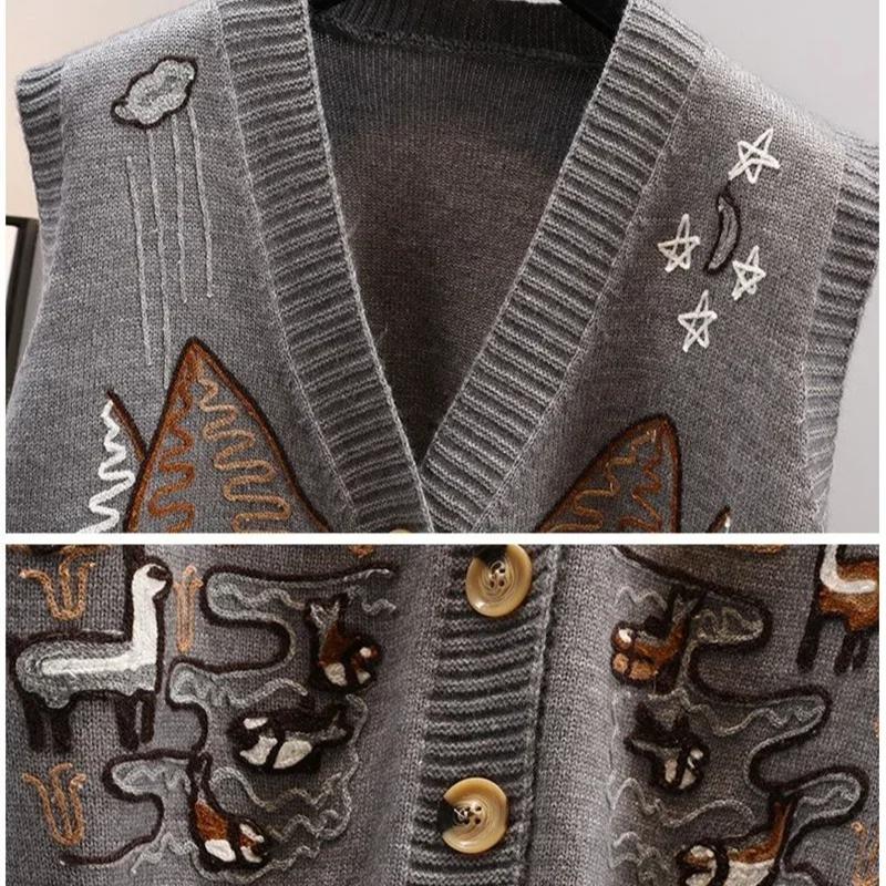 Autumn Sweater Knitted Vest Korean Top for Women Clothing Oversize Vintage Sleeveless Korean Fashion Harajuku V-neck Cardigans