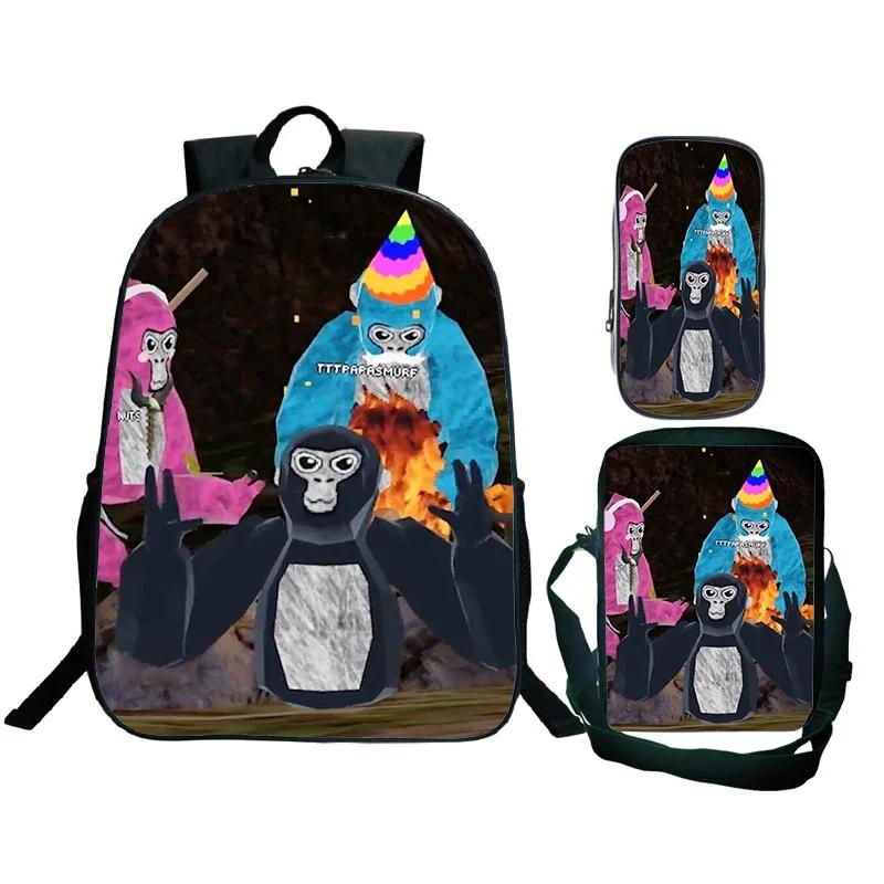 Spiel Gorilla Tag Druck Rucksack mit Umhängetasche Federmäppchen Jungen Lustiger Cartoon Schultasche Wasserdicht Kinder Schulrucksack 3er Set