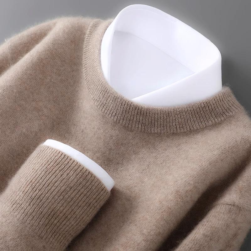 Men's Plus Size 100% Pure Wool Round Neck Cashmere Sweater - Autumn/Winter Casual Knit Pullover