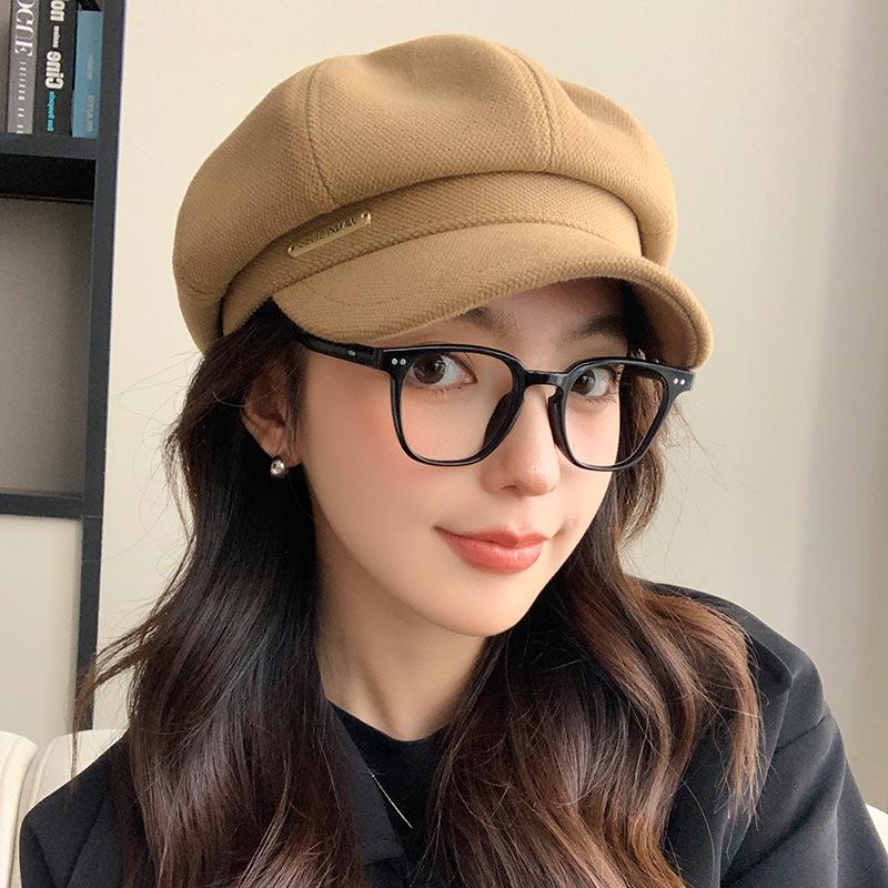 Women's Autumn and Winter Retro British Style Internet Celebrity Fashion Letter Newsboy Beret Versatile Octagonal Artist Hat