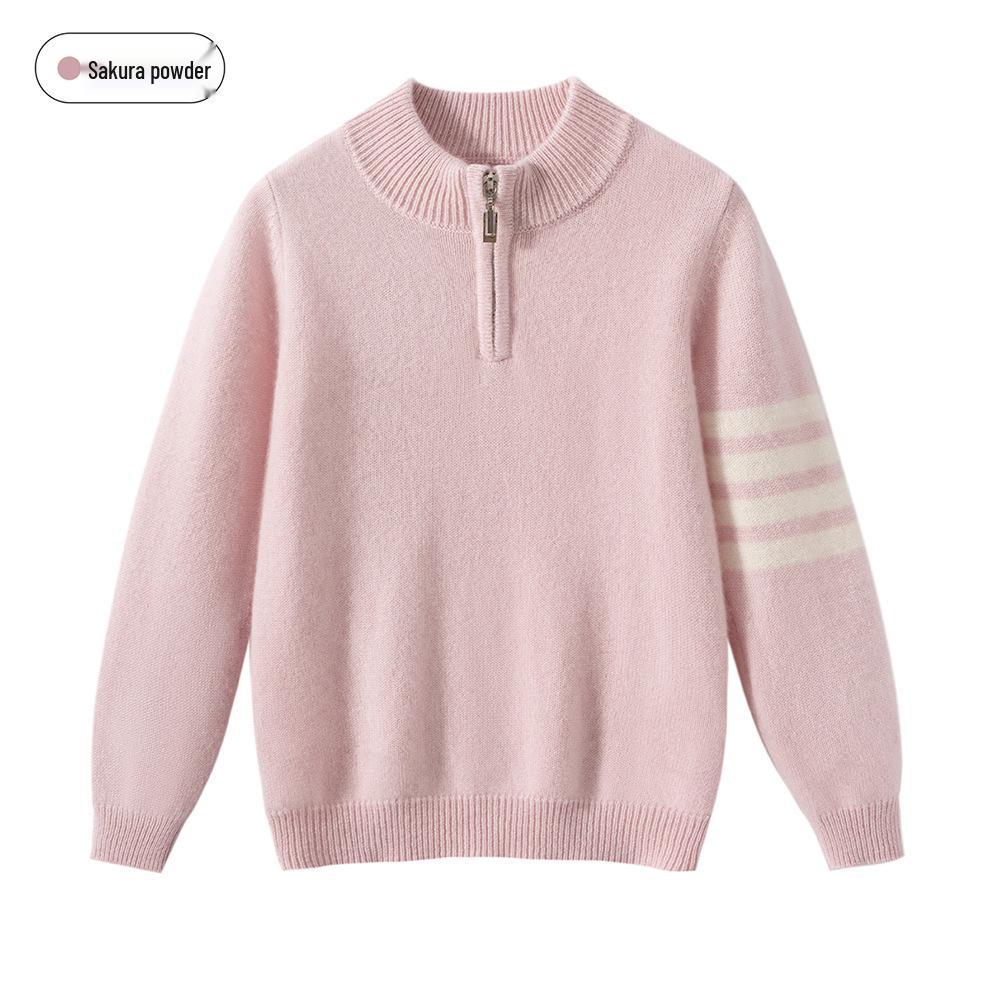 Unisex Youth TB Half-Zip Cashmere Sweater with Classic Four-Bar Design