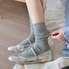Gray Pile Socks - Spring and Autumn Embroidered Bow Tie Socks - Children's White Double-needle Cotton Socks - Boneless Mid-calf Socks