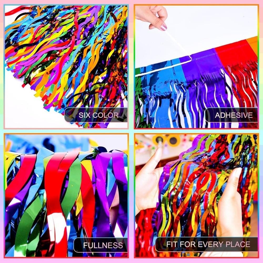Rainbow Gradient Foil Fringe Table Skirt Wavy Design Table Decor Ornament Birthday Party