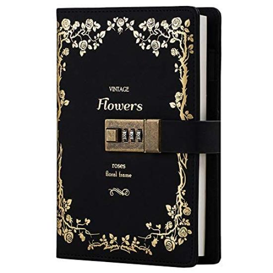 

CAGIE Notebook with PU Diary with Diary with Business System Memo Schedule Black Lock, Leather, Lock, Refillable, Lock, Girl s Diary, Password, чёрный