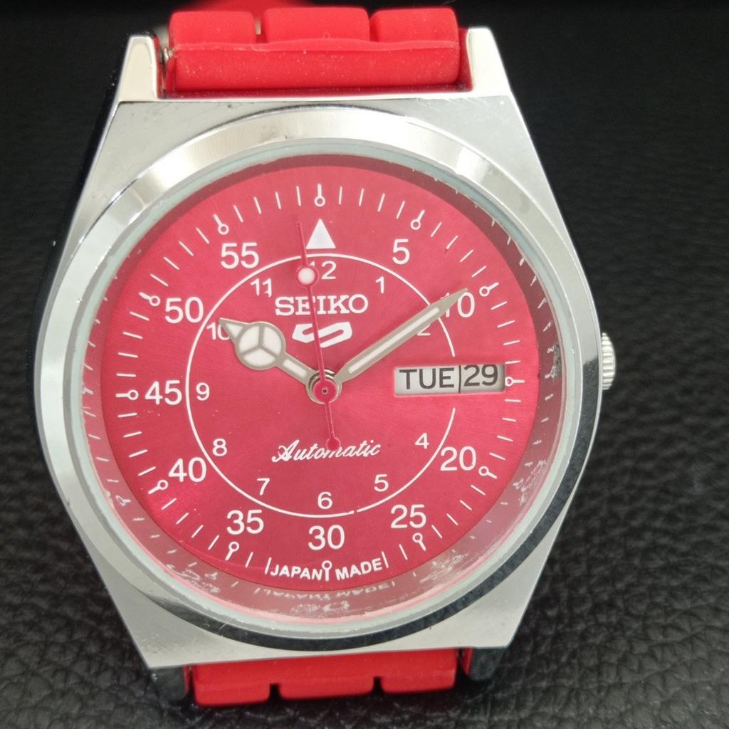 VINTAGE SEIKO 5 AUTOMATIC 6309A JAPAN MENS REFURBISHED RED DIAL WATCH a442235-1