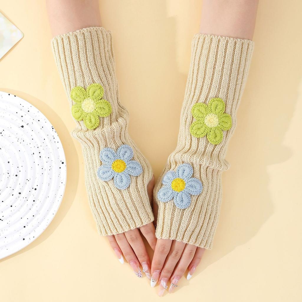 Botvotee Sleeves for Women Y2k Accessories Sweet Pink Flower Half Finger Arm Warmers Preppy Style Winter Knit Fingerless Gloves