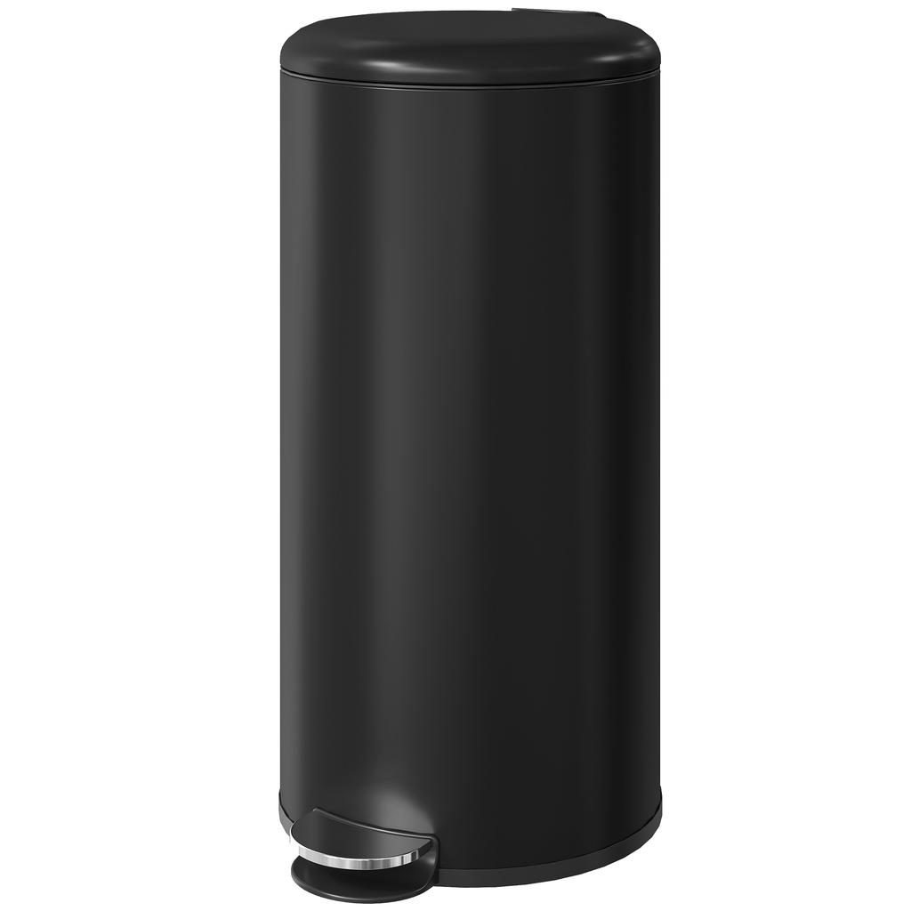 Pedal Kitchen Bin, 30 L, Metal, Soft-Close Lid, Removable Bucket, Black