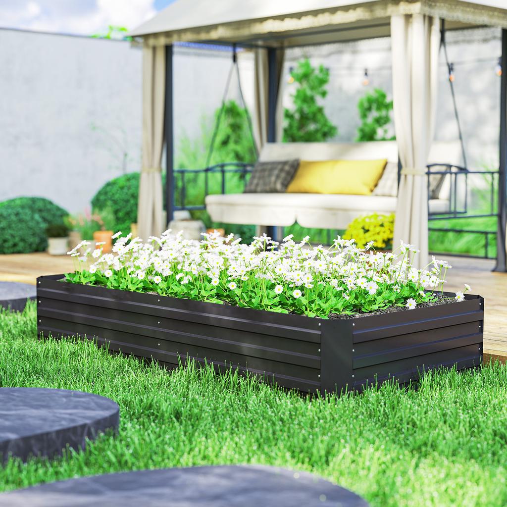 Raised Garden Bed Rectangular Planter In Galvanised Steel Supports for Tomatoes and Climbing Plants 180 X 90 X 29.5 Cm
