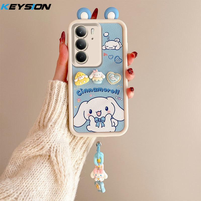 

Чехол KEYSION Cute Ear 3D Cartoon для Realme C75 с браслетом, мягкий силиконовый противоударный чехол для телефона OPPO Realme C75 for Realme C75