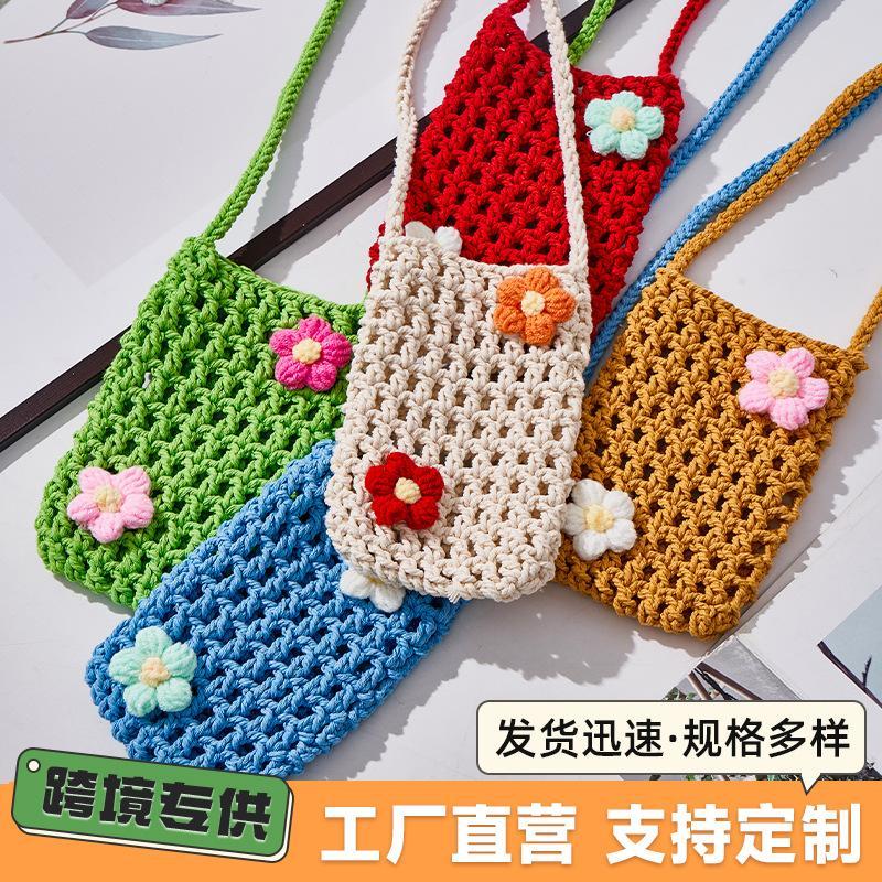 1 Pieza Bolso de Teléfono de Punto Hueco Multiusos para Artículos Pequeños y Misceláneos Bolso de Hombro Ligero Trenzado Bolso Cruzado de Almacenamiento