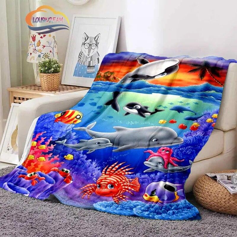 Sea Animal World Series Blanket Cute Oceanic Dolphins Super Soft Delphinids Pattern Sofa Bed Children's