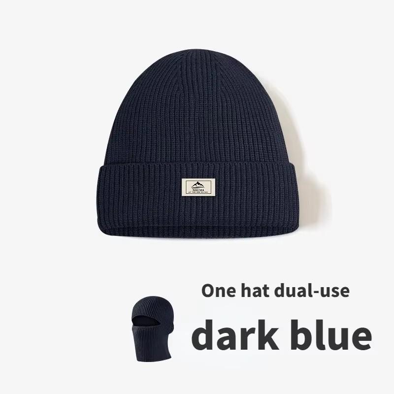

2 in1 Winter Mask Beanies Hats Warm Knitted Balaclava Hats Windproof Solid Full Face Ski Bonnet Tactical Cycling Earmuffs Cap 1 pcs темно-синього кольору