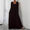 Rochie Casual Modă cu Decolteu în V Lungă Femei Pulover Larg cu Mânecă Lungă Culoare