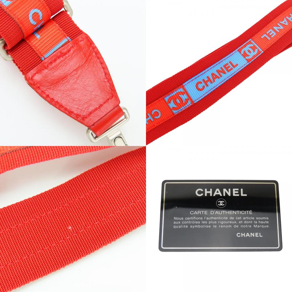 Used CHANEL Handbag New Travel Line COCO Mark Jacquard Nylon/leather Red Shoulder