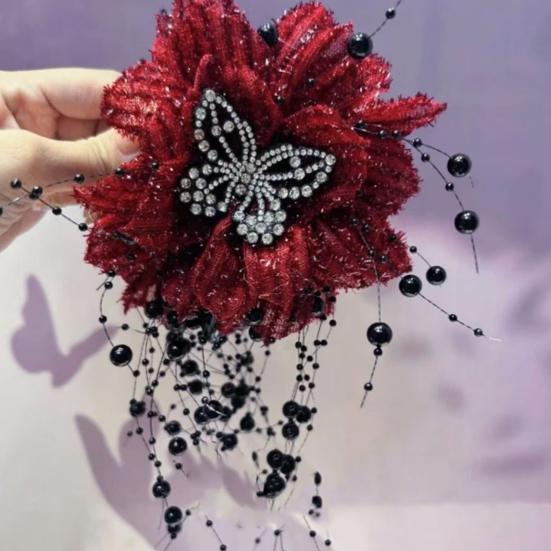 Peony Feather Tassel Hair Claw Women Girls High Cap Bone Design Hairpin Sturdy Shark Clip Hair Accessory