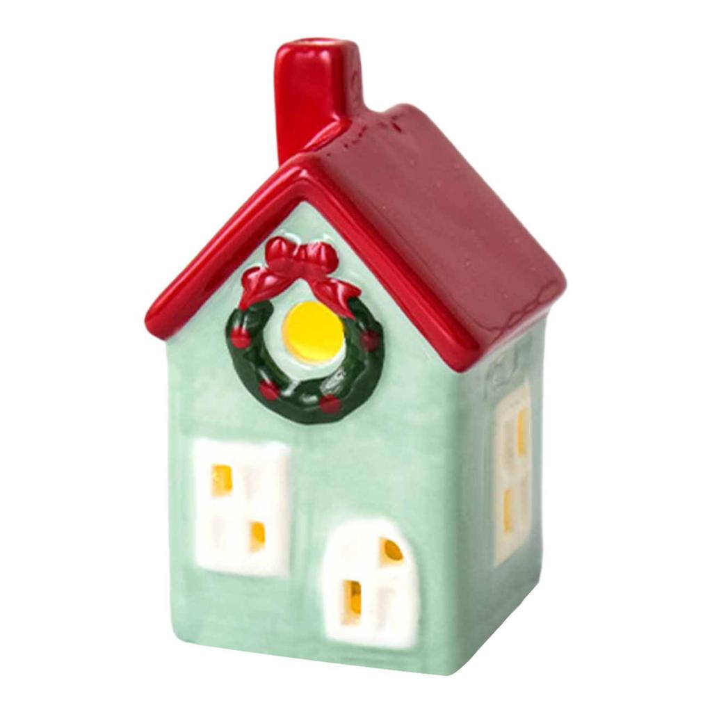 Ceramic Christmas Village House Ornament Decoration Versatile Statue Craft Accessory with LED for Indoor Holiday Shelf Table