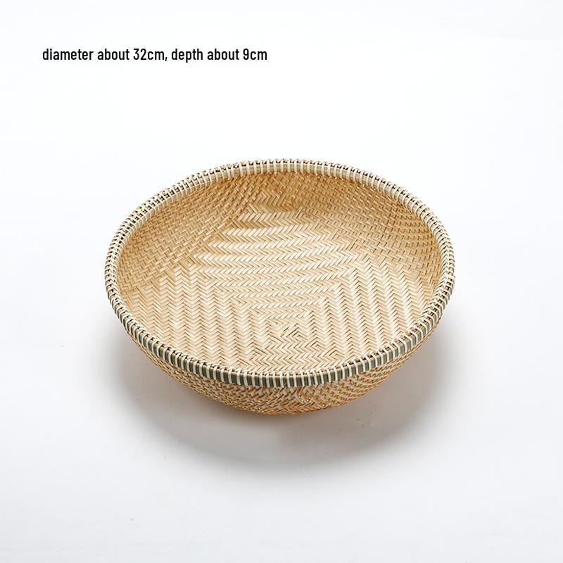 Handmade Bamboo Woven Basket for Fruits and Snacks - Round Living Room Storage Tray