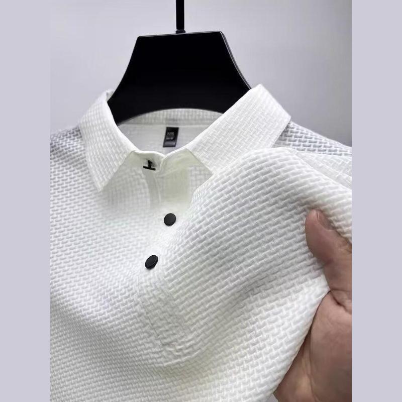 Men's Business Casual Short Sleeved Bone Flower Solid Color POLO Shirt Fashion Breathable Comfortable Summer Versatile Top