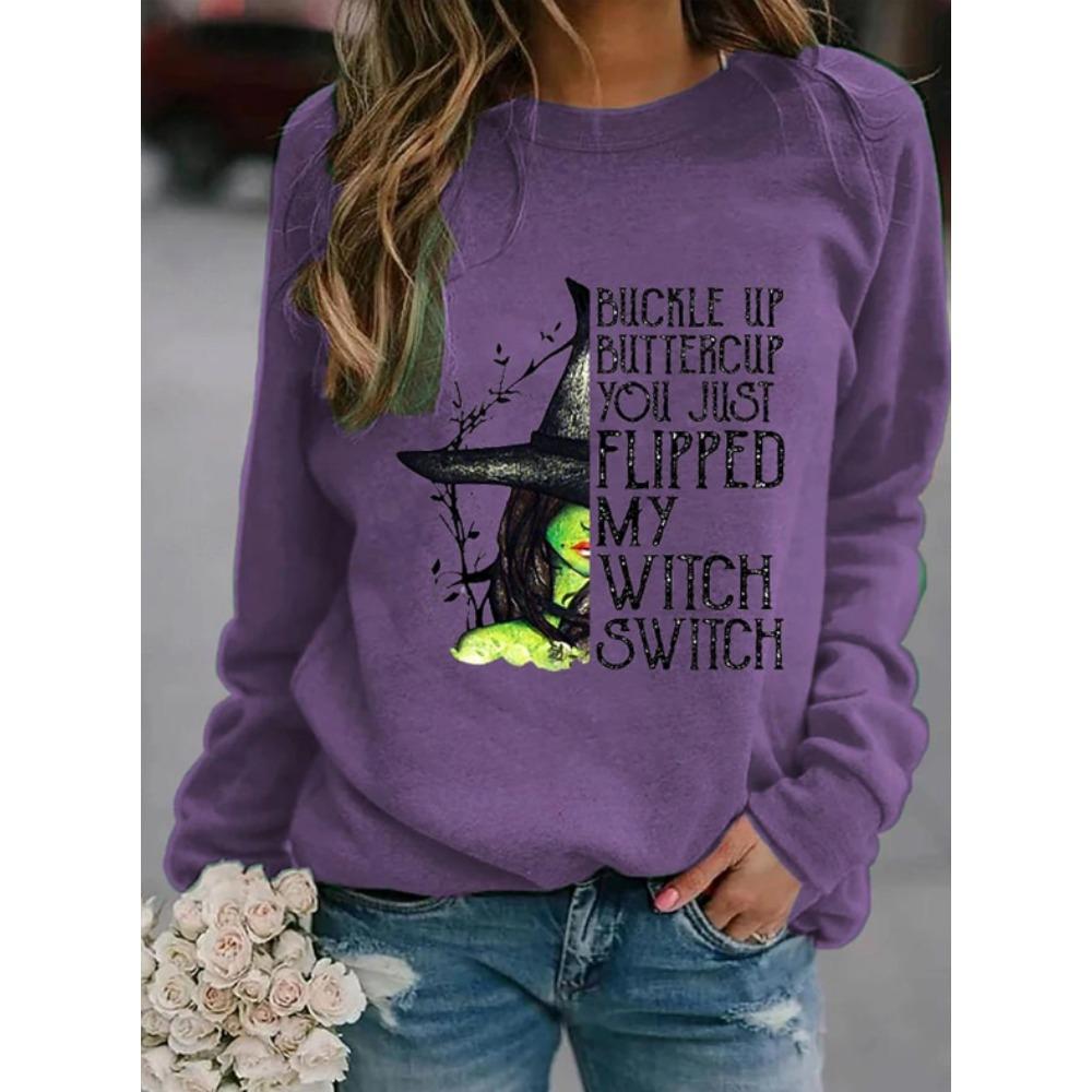Tops for Women Halloween Print Round Neck Long Sleeve T-shirt Fall Casual Slim Pullover Women's Long Sleeve Top