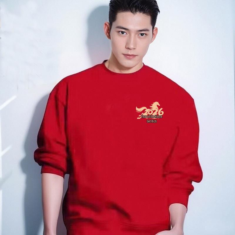 

Unisex Year of the Horse Red Sweatshirt: Round Neck, Casual Loose Fit for Spring, Autumn, Winter, and New Year Celebrations. 5XL