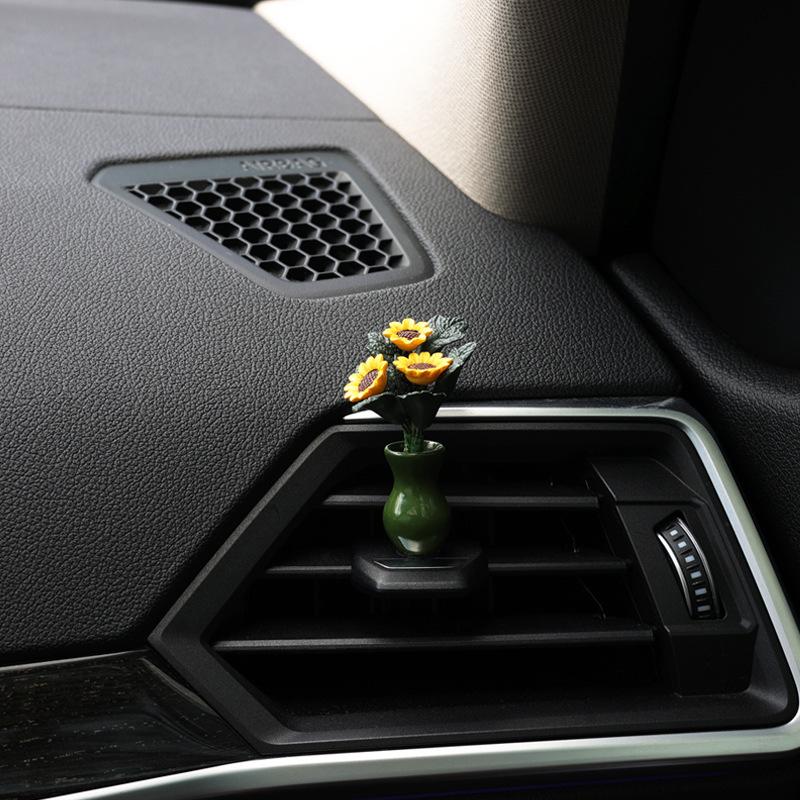 Mini Sunflower Black Cat Figurines Miniatures Home Office Desktop Decoration Car Inner Center Console Ornament Accessories