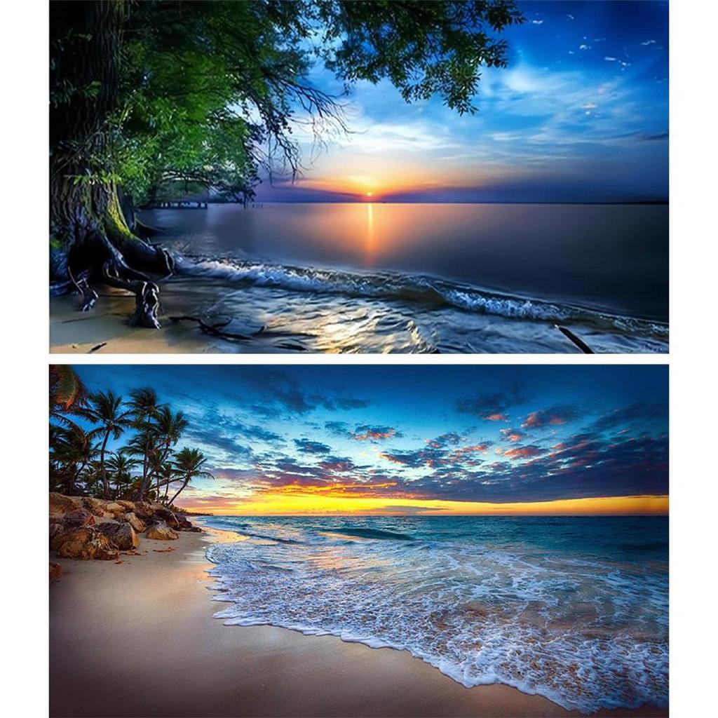2pcs Landscape 5D DIY Full Drill Round Diamond Painting Kit for Home Wall Decor