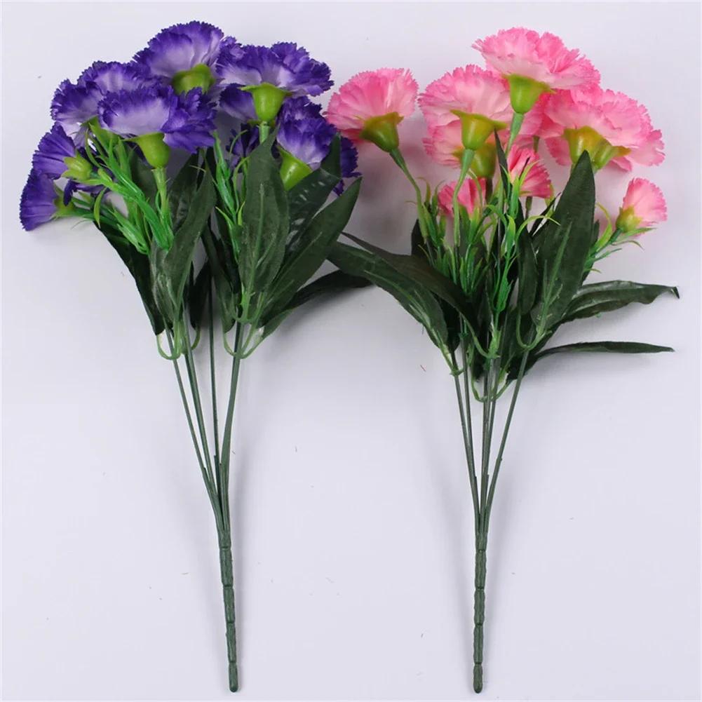 10 Head Carnation Artificial Flowers Bouquet Plastic Silk Fake Flowers Simulation Plants Decor For Wedding Accessory In Stock