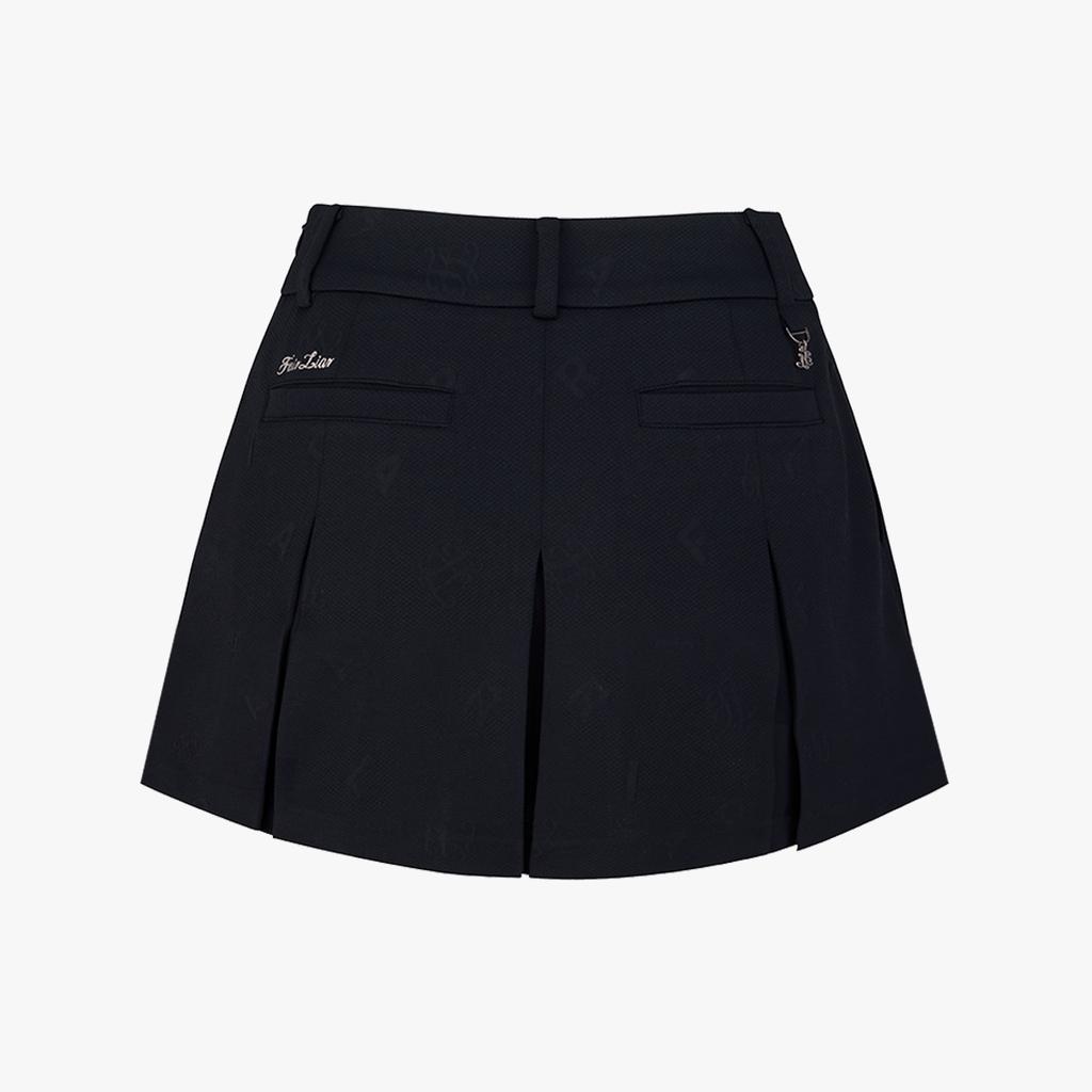 FAIRLIAR GOLF Lettering Jacquard Pleated Skirt (Black)