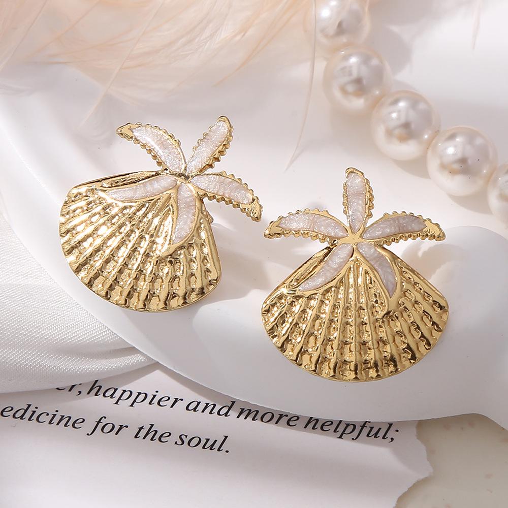 Elegant Ocean Style Titanium Steel Starfish Shell Stud Earrings