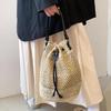 Yaz Örgülü Hasır Kova Çanta Kadınlar Için Basit İpli Plaj Omuz Crossbody Çanta