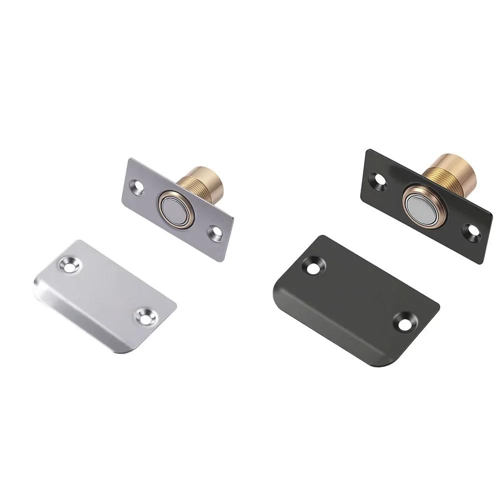 2pcs Magnetic Door Catch Silent Adjustable Latch For Closet Pantry Cabinet Black Stainless Steel Brass Post Quiet Closure