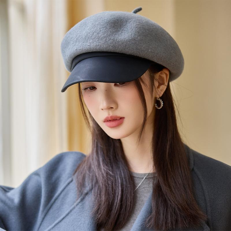 Beret Women's Autumn and Winter Cap Wool Octagonal Hat  Female Equestrian Hat Wool Hat