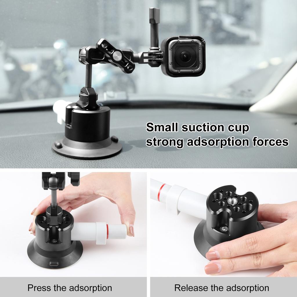 PU844B 3 Inch Suction Cup Mount Quick Release Aluminum Alloy 30kg Horizontal Suction Force with 1Celsius4 Inch & 3Celsius8 Inch Screw Holes