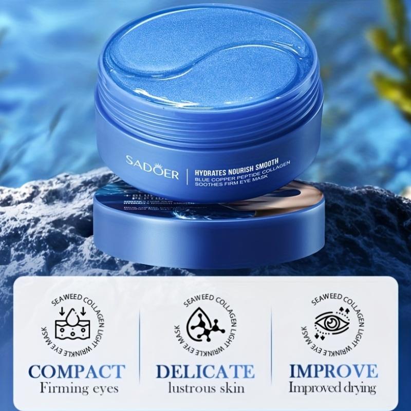 60pcs SADOER Blue Copper Peptide Crystal Collagen Eye Mask Anti Dark Circles Ant -Aging Anti Wrinkles Moisturizing Eye Patches Skin Care