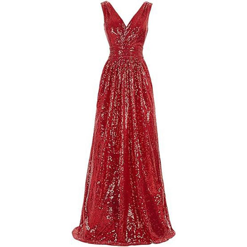 Women's Sequined Bridesmaid Dress Sleeveless Extra Long Evening Dress Prom Dress Gala Welcome Dress Women