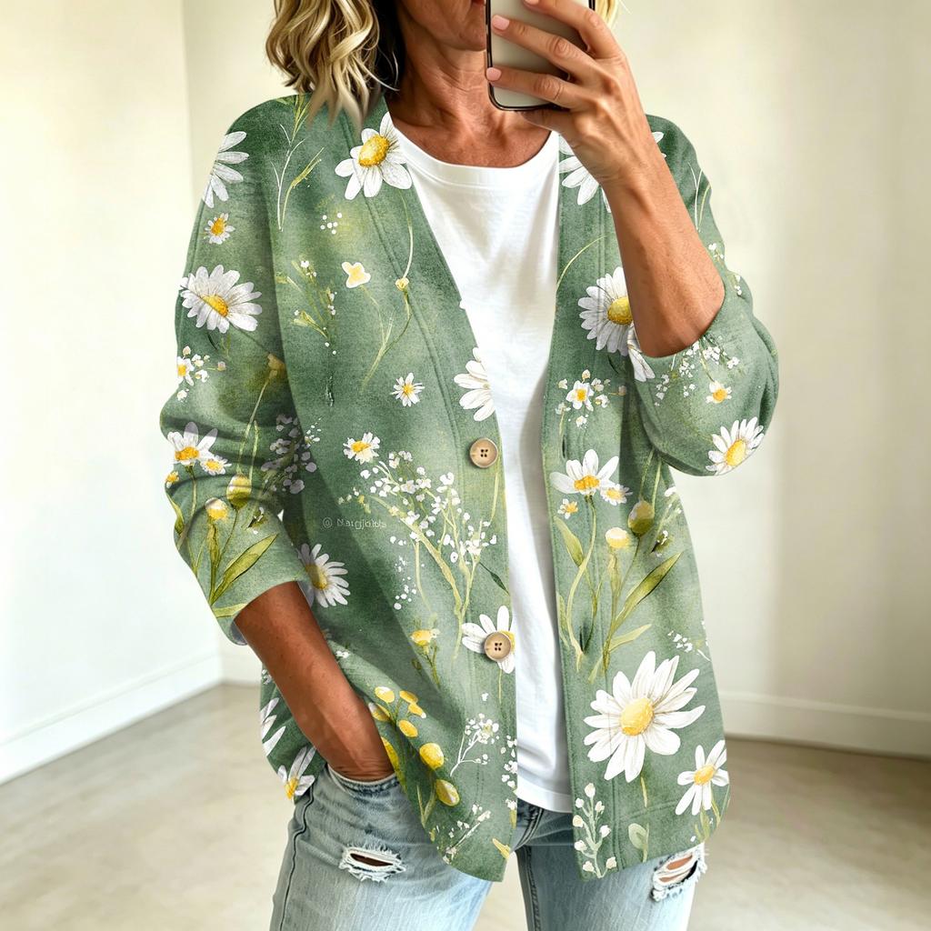Women's Casual Vintage Floral Print Button Front Jacket for Everyday Outfits