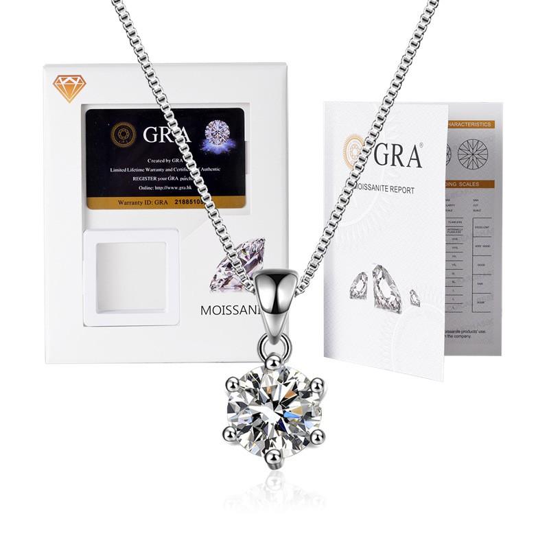 Elegant Moissanite Pendant Necklace With Thick White Gold Plating Hexagonal Crown Design Box Chain 21-50cm Adjustable Length