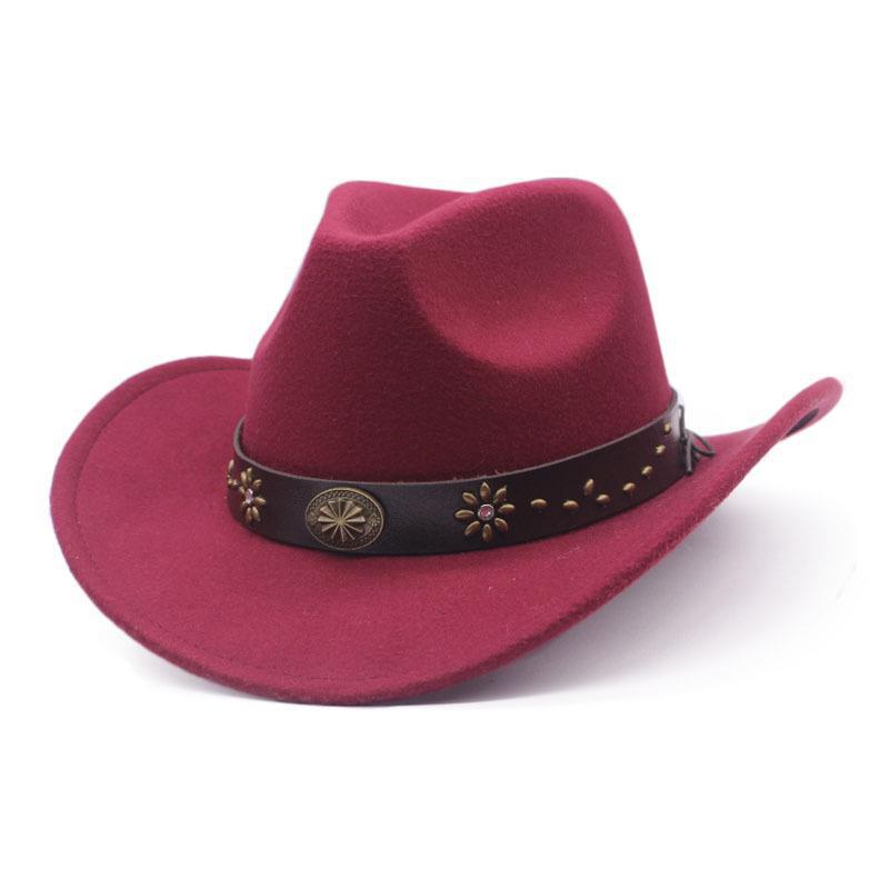 

JYL TS Сделай сам Кожаная ковбойская шляпа Внешняя кепка для верховой езды Искусственная кожа Claret_M(56-58cm） малиновый славы