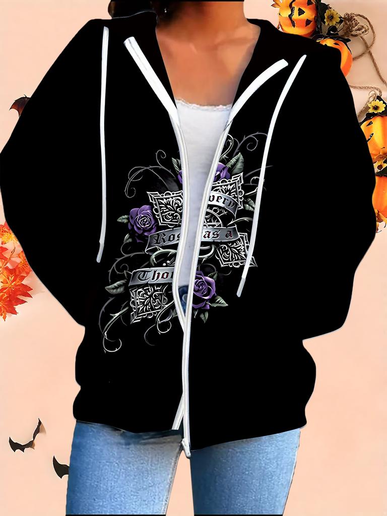 Halloween 3D Printed Hooded Cardigan Plus Size Autumn Winter Retro