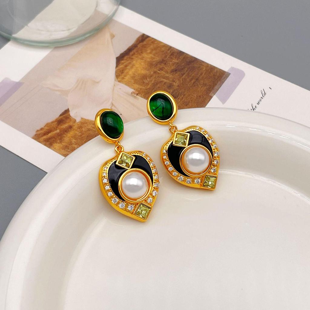 Europäische & Amerikanische Retro Herz Diamant Emaille Hofstil Ohrringe - Vintage Hoher Designanspruch