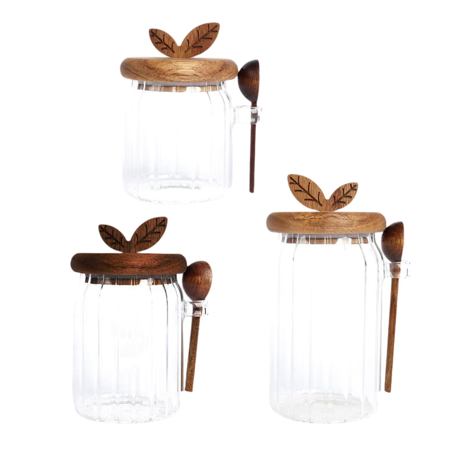 Glass Jar with Lid and Spoon Clear Canister Jar Tea Jar Spice Glass Container Container for Candy Matcha Tea Sugar 500ml