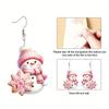 Pink Glitter Snowman Earrings - Women's Festive Jewelry Gift for Parties