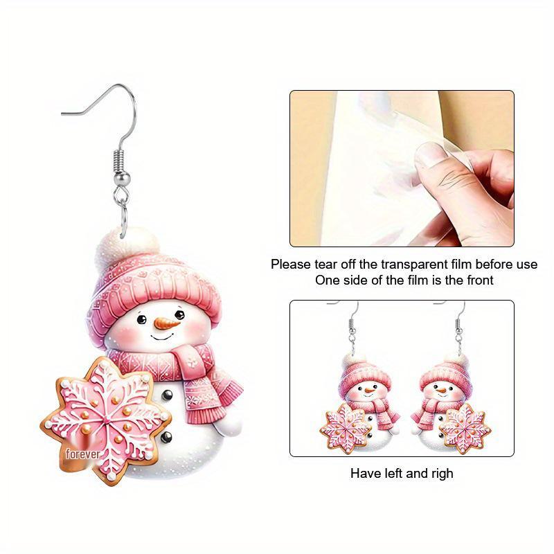 Pink Glitter Snowman Earrings - Women's Festive Jewelry Gift for Parties
