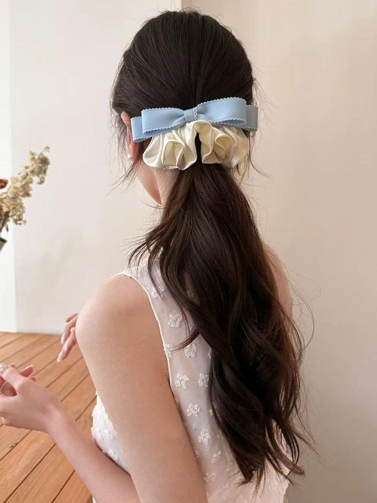 1pc Sweet Lace Satin Pleated Bow Hair Clip, French Elegant and Versatile Spring Clip, Fashion New Contrast Design Spring Clip