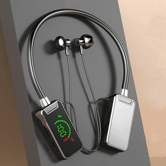Wireless Earphone Bluetooth-compatible Hanging Neck Headset LED Display Waterproof Wireless Neckband Headphone