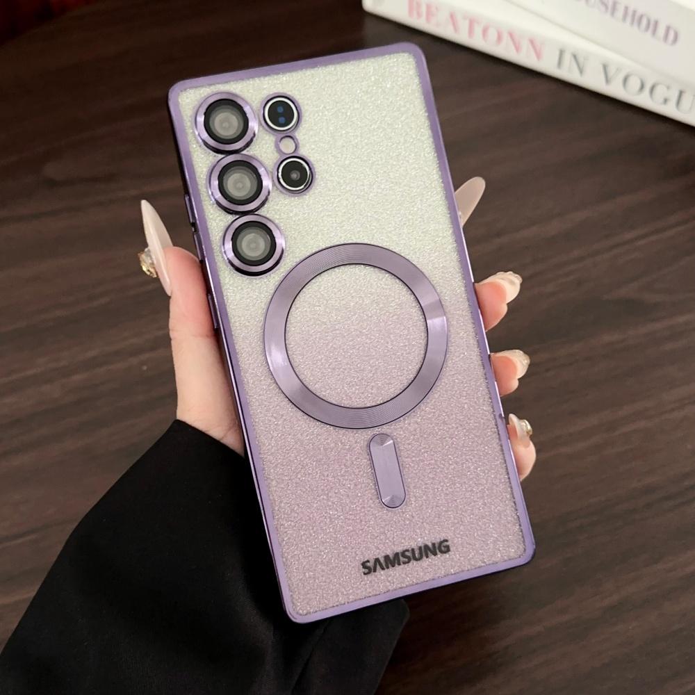 Luxury Plating Glitter For Magsafe Magnetic Case For Samsung S25 S24 S23 S22 Ultra Plus S21 S24 FE S25 Edge Clear Bright Cover
