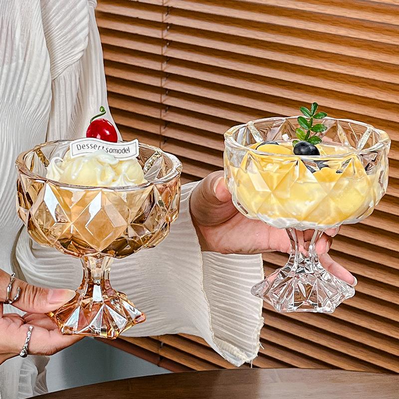 280ml High Feet Glass Cups Ice Cream Dessert Bowl High Quality Yogurt Fruit Pudding Glass Cup Restaurant Home Cocktail Glass
